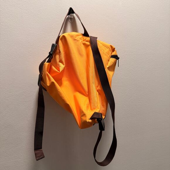 Hervé Chapelier Paris Orange Nylon Backpack Brown Straps Leather Corners Small - Picture 4 of 6